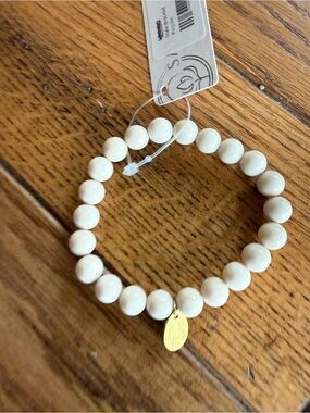 Mala Bead bracelet, Stretch Bracelet with Gold Charm - Women's Jewelry